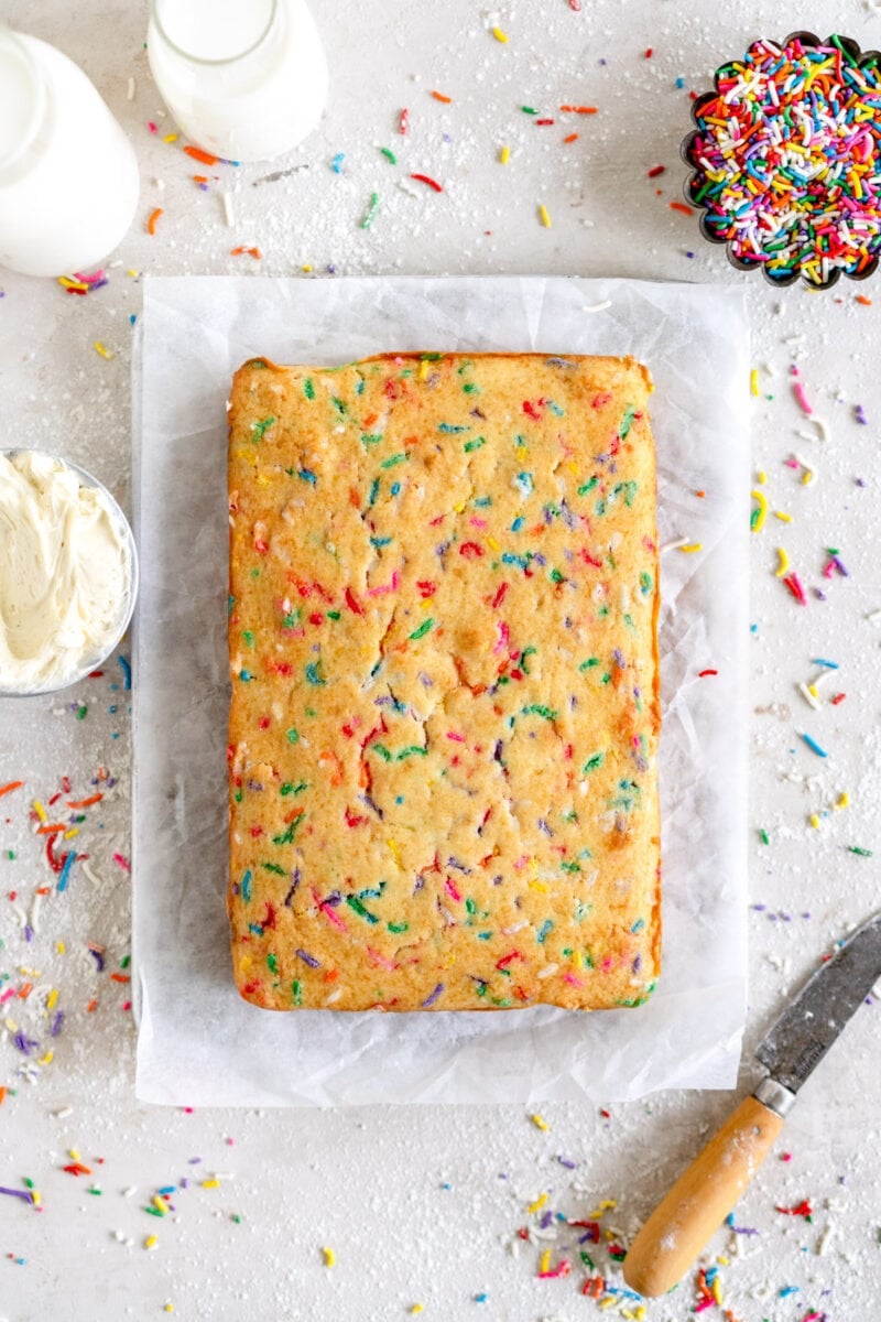 mini funfetti cake ready for frosting