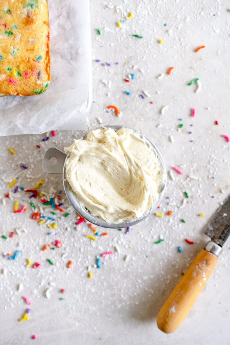 bowl of vanilla buttercream frosting