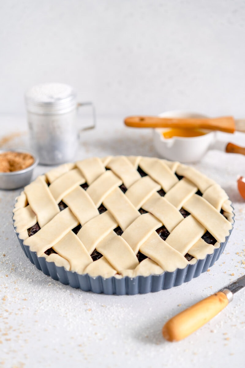 side shot blueberry crostata