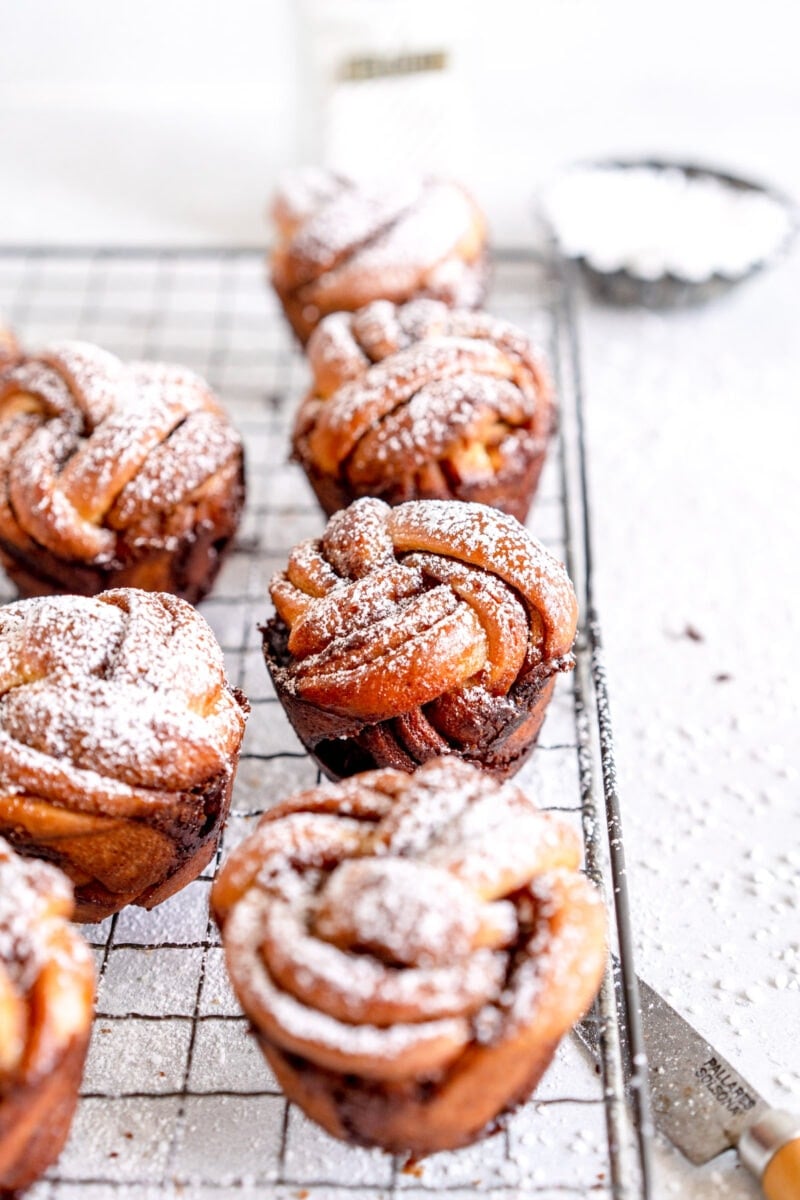 powdered sugar on cinnamon twists