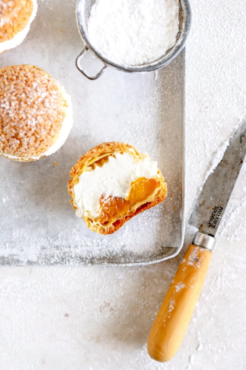 cut shot of peach cream puffs