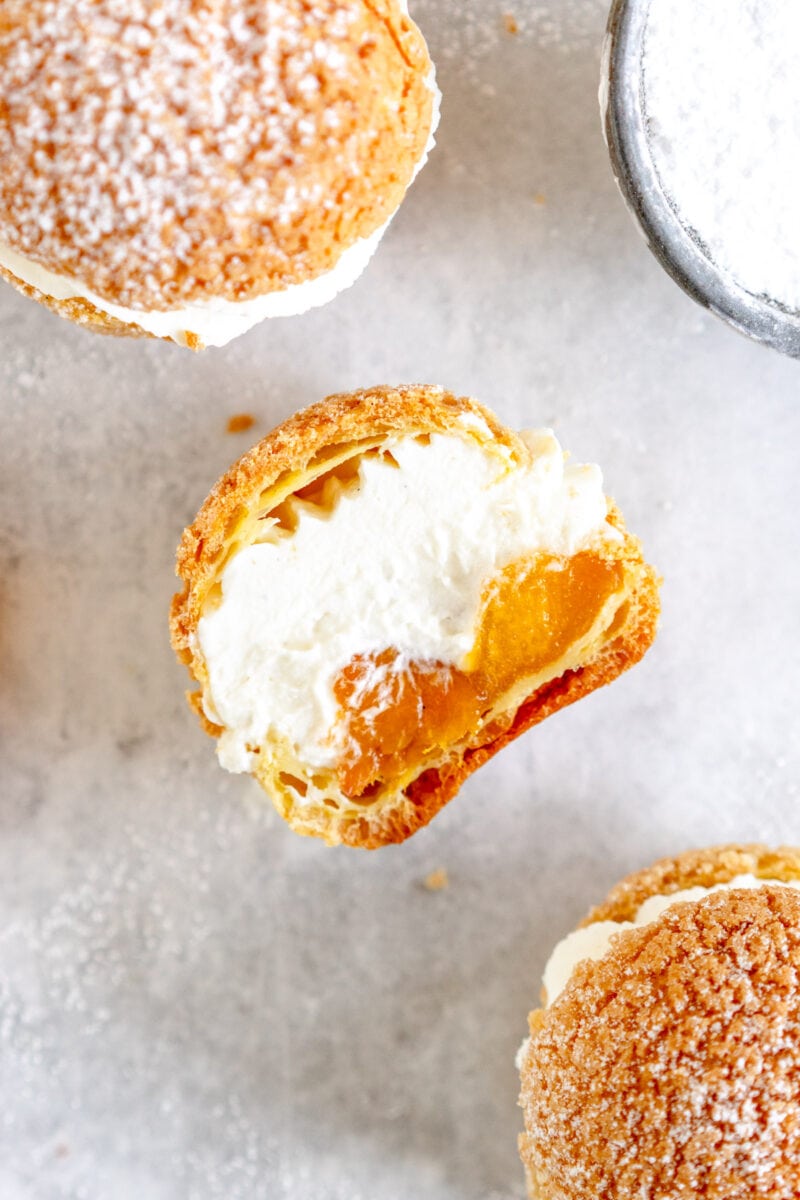 close up shot of peach cream puff