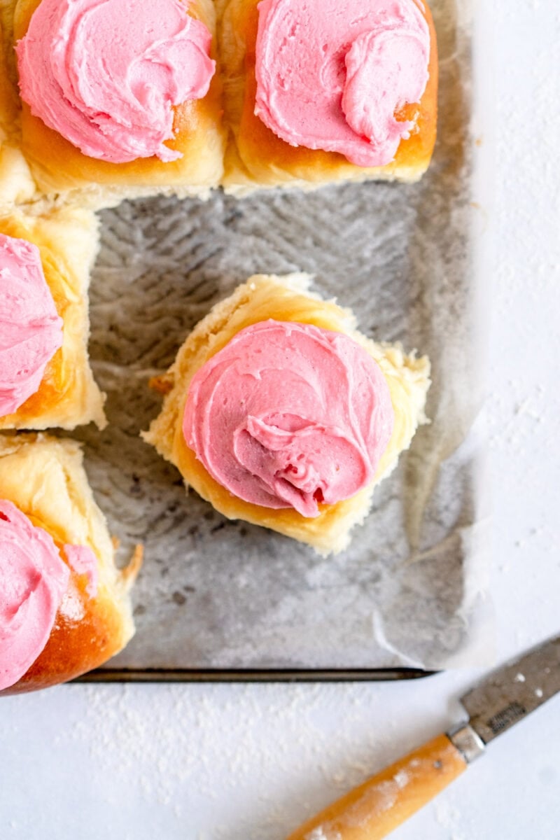frosted pink bread rolls