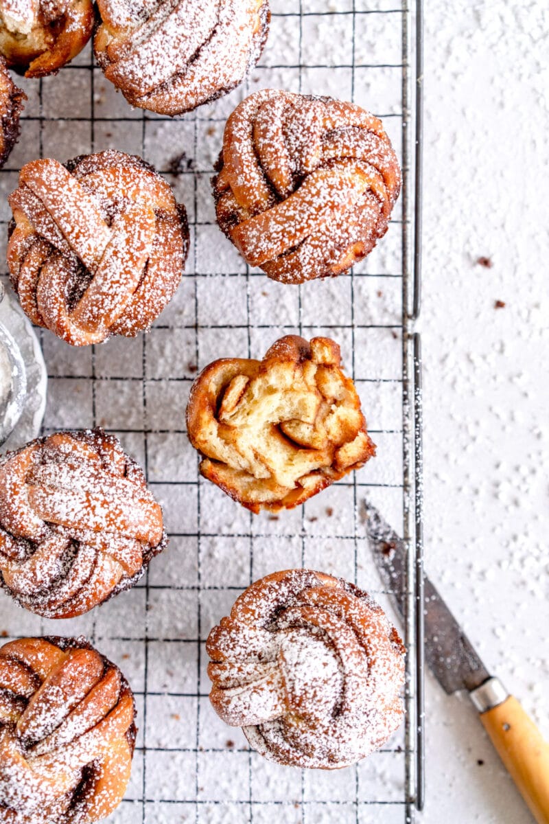 cut open cinnamon bun