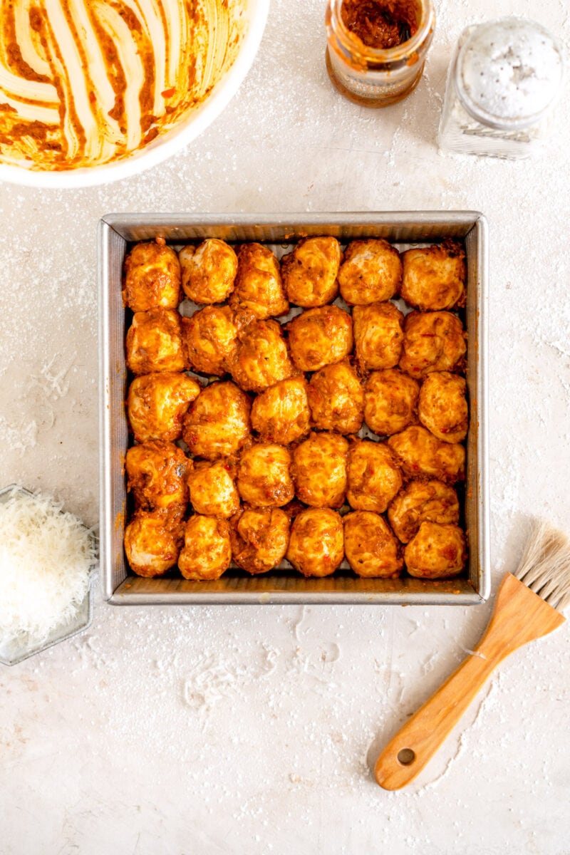 pesto monkey bread in pan