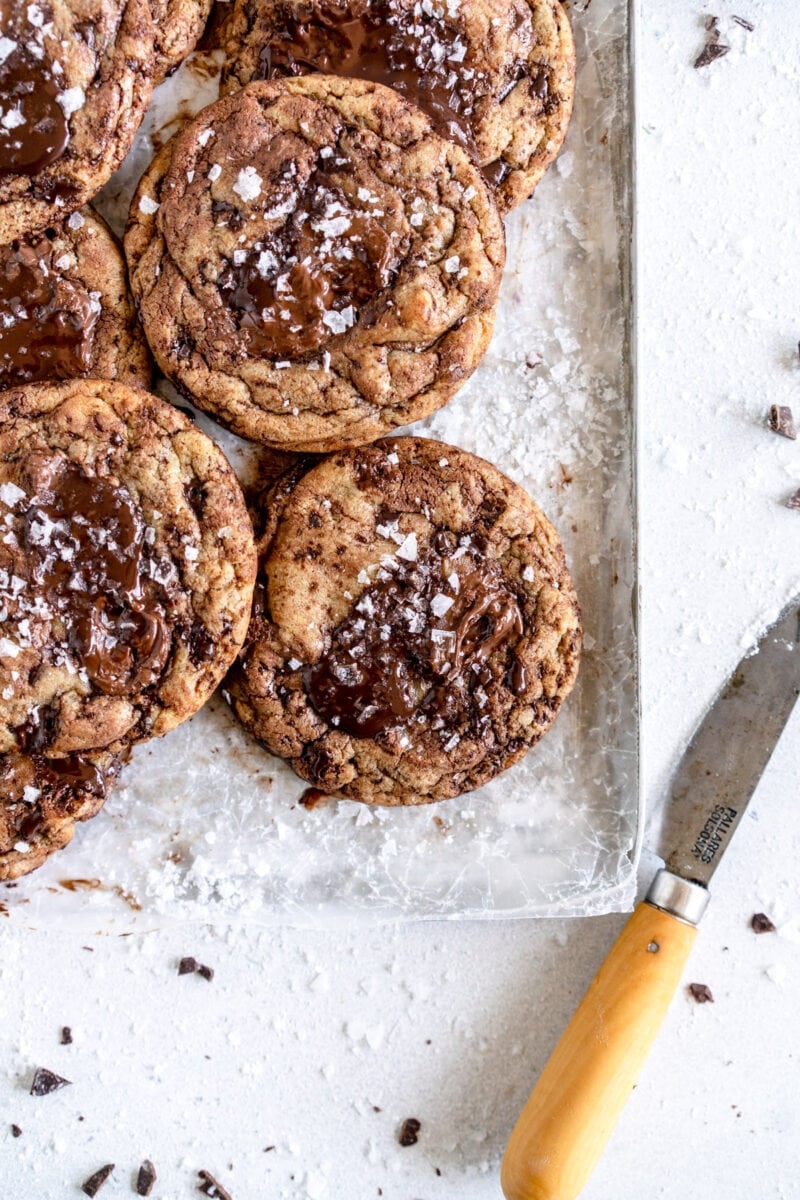 corner close up shot chocolate chip cookies