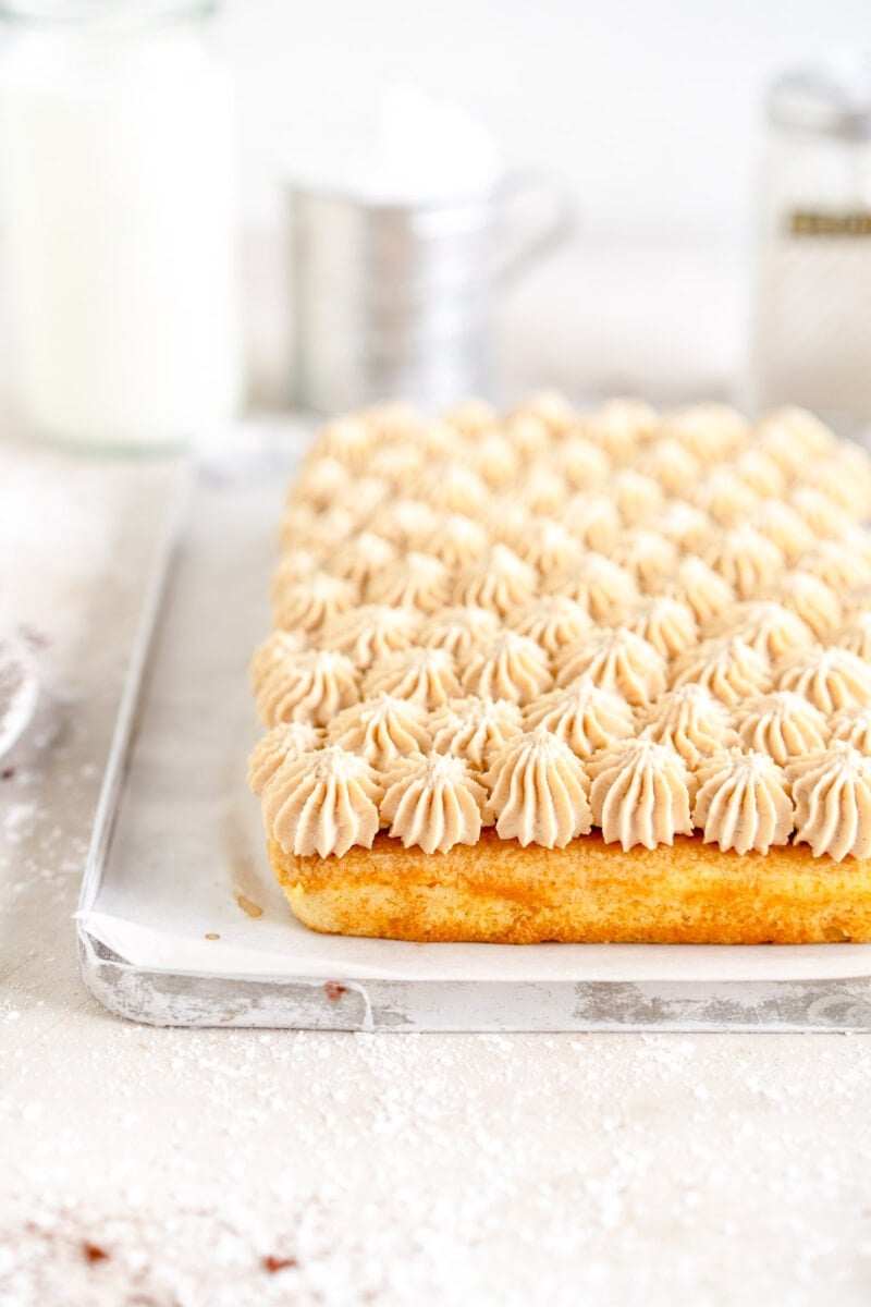 corner frosted tiramisu sheet cake