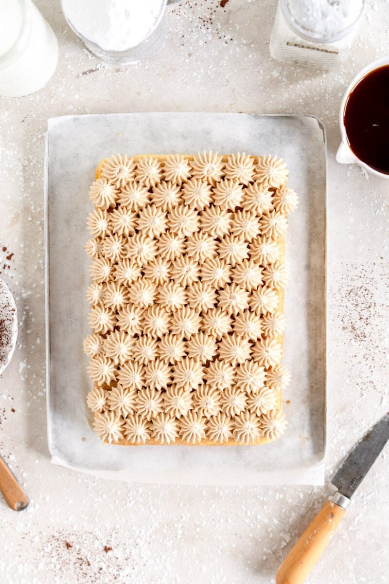 tiramisu snack cake with espresso mascarpone frosting
