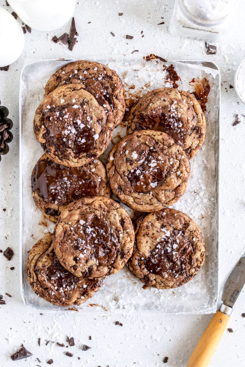 top down tray of chocolate chip cookies