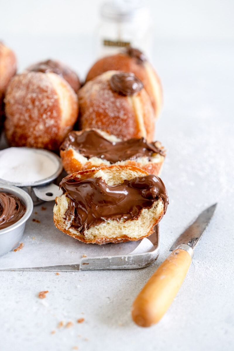 side on image of filled nutella donut