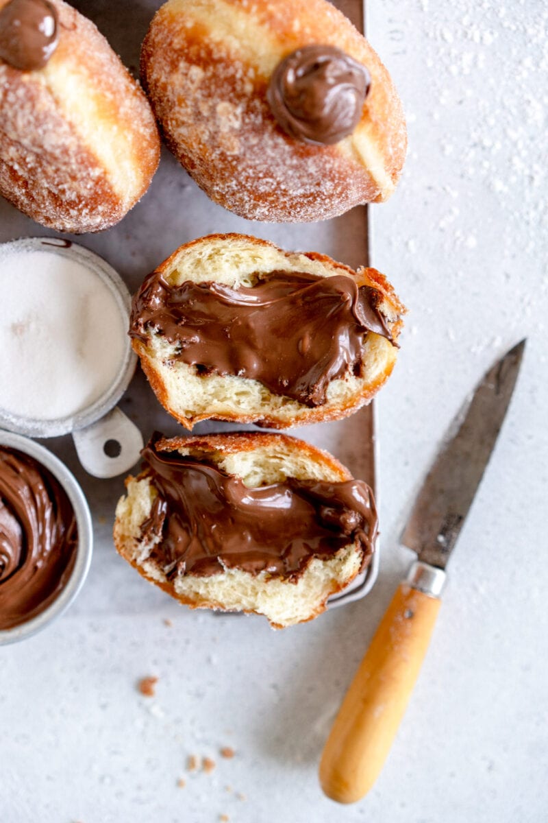 cut open shot nutella donuts