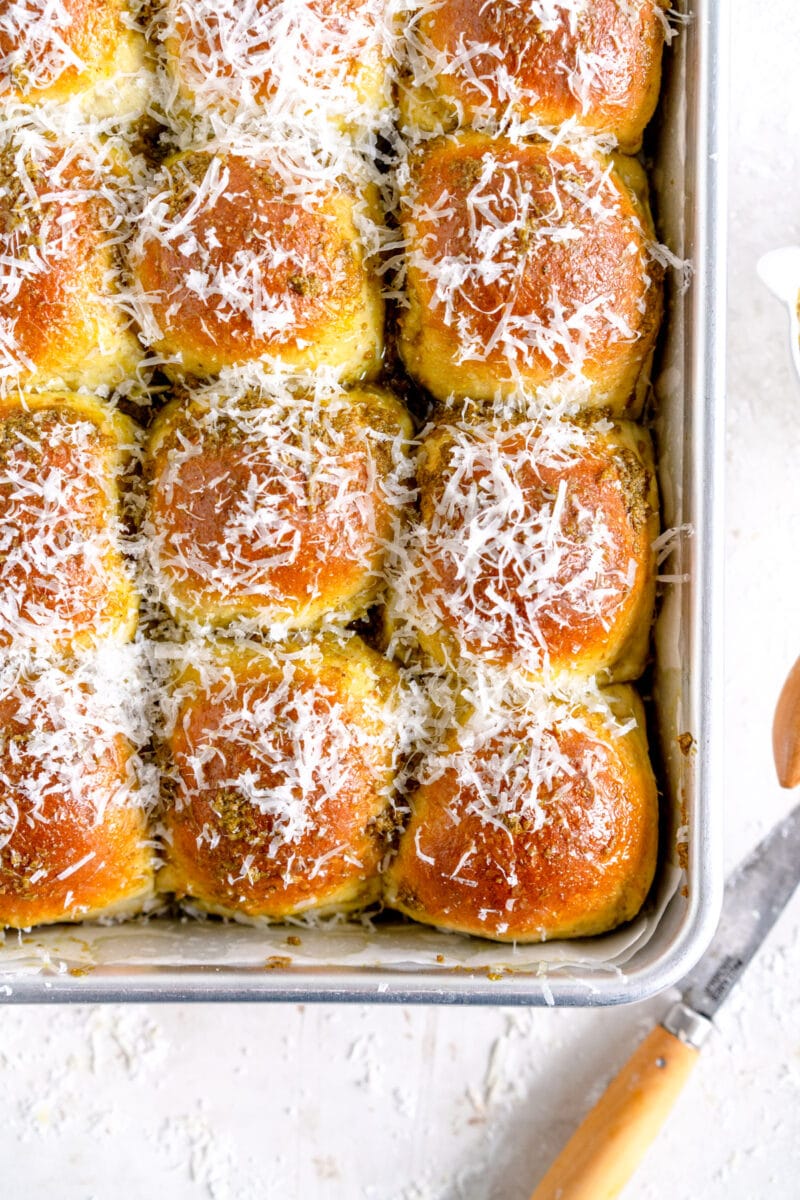corner shot of baked bread rolls