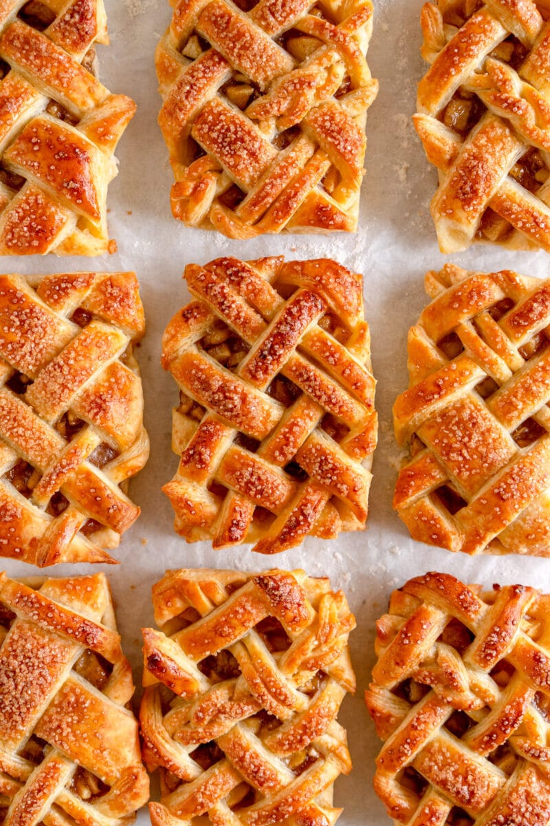shot of apple hand pies on parchment paper