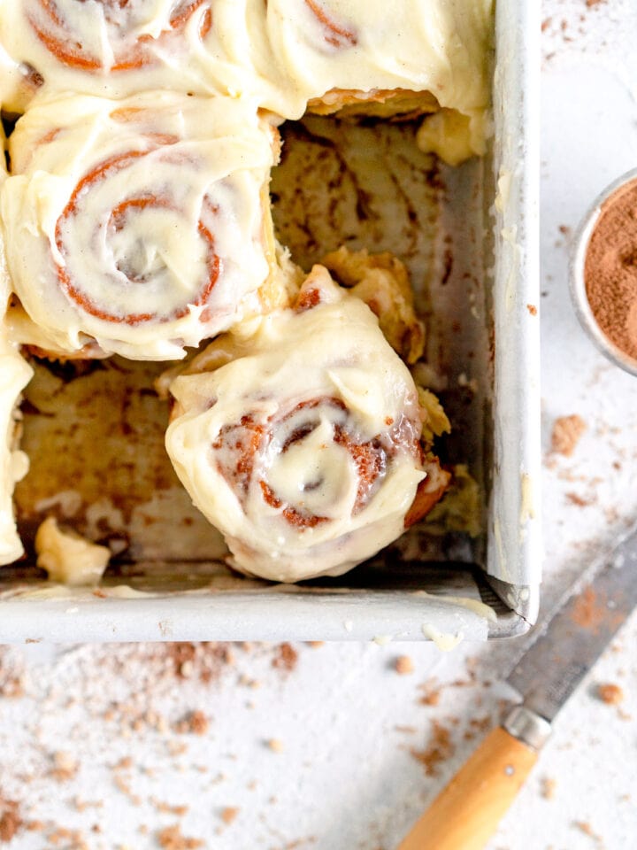 corner cut shot of cinnamon rolls