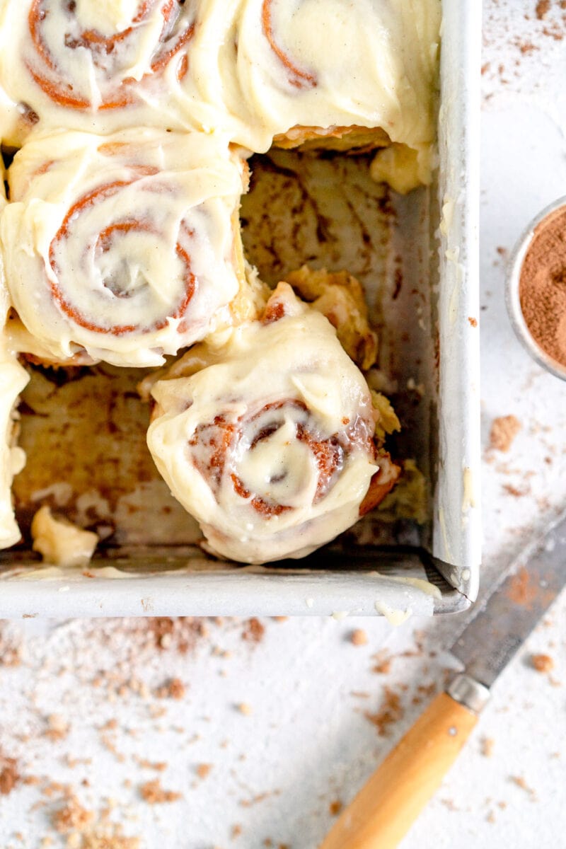 corner cut shot of cinnamon rolls