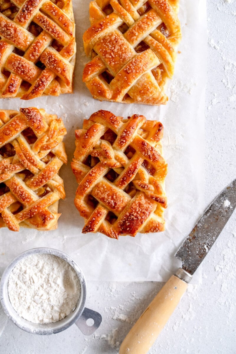 corner baked shot of apple hand pies