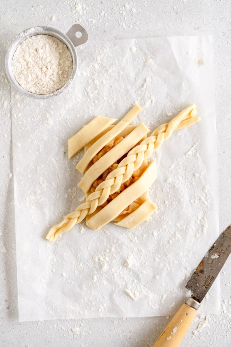 lattice pie strips on filling
