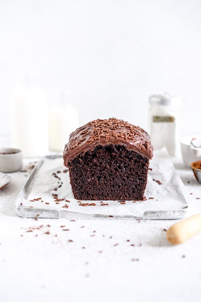 side cut shot chocolate loaf cake