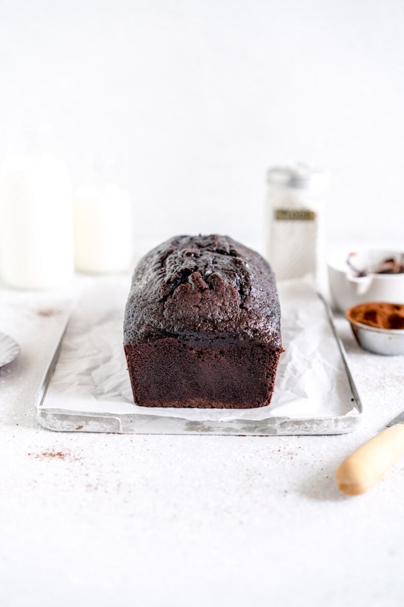 side shot chocolate loaf cake