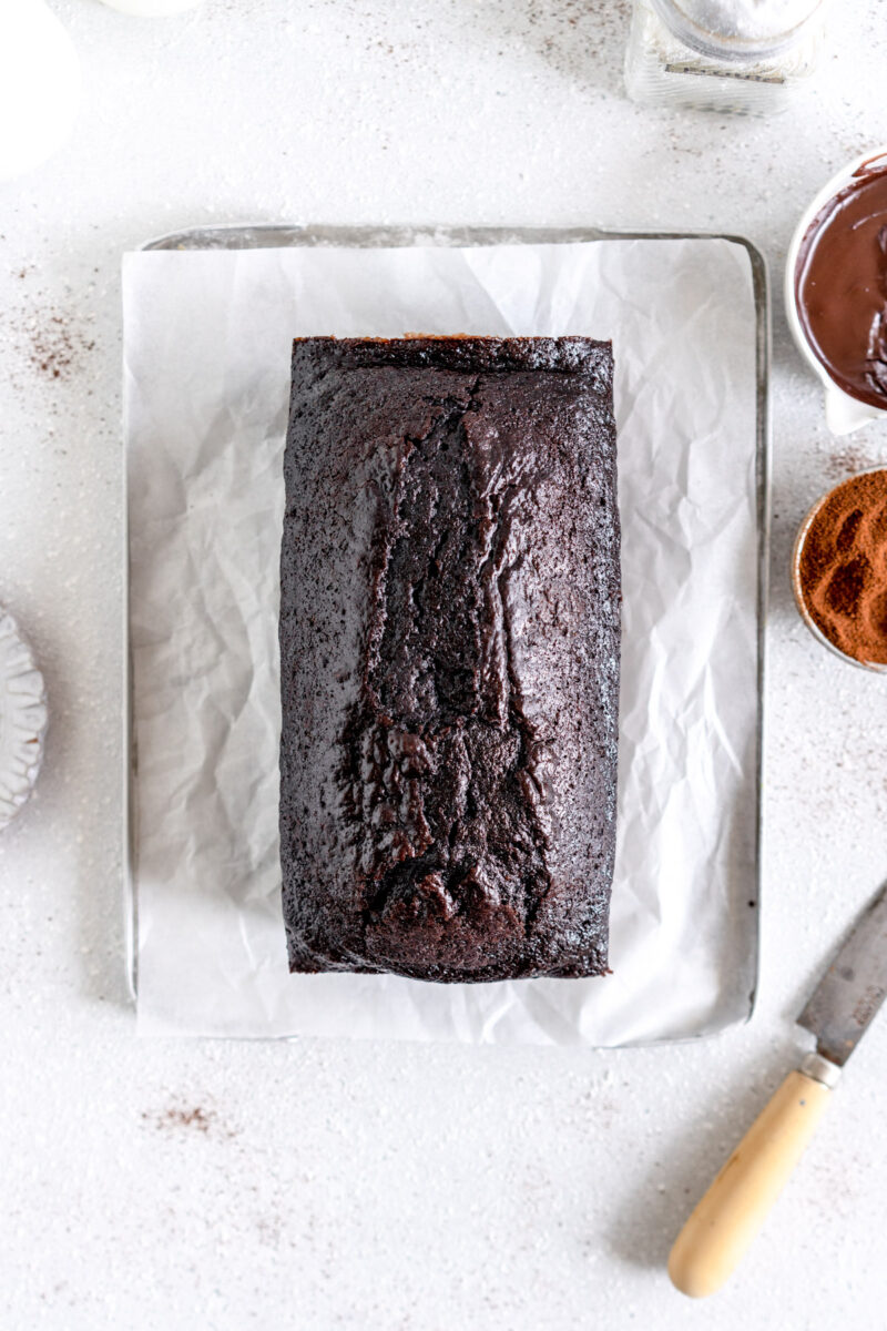 top down baked chocolate loaf cake