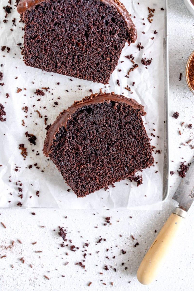 corner shot chocolate loaf cake