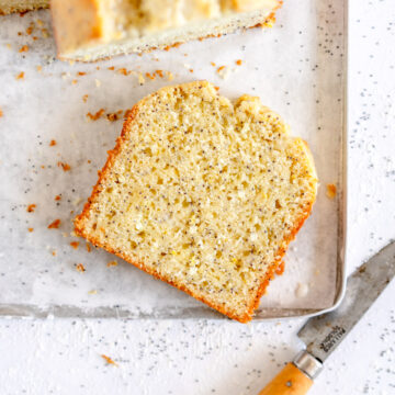 slice of lemon poppy seed loaf cake