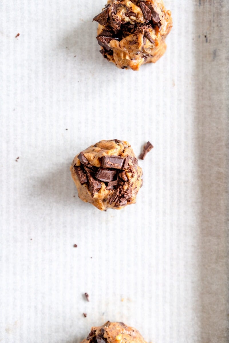 ball of cookie dough on sheet pan
