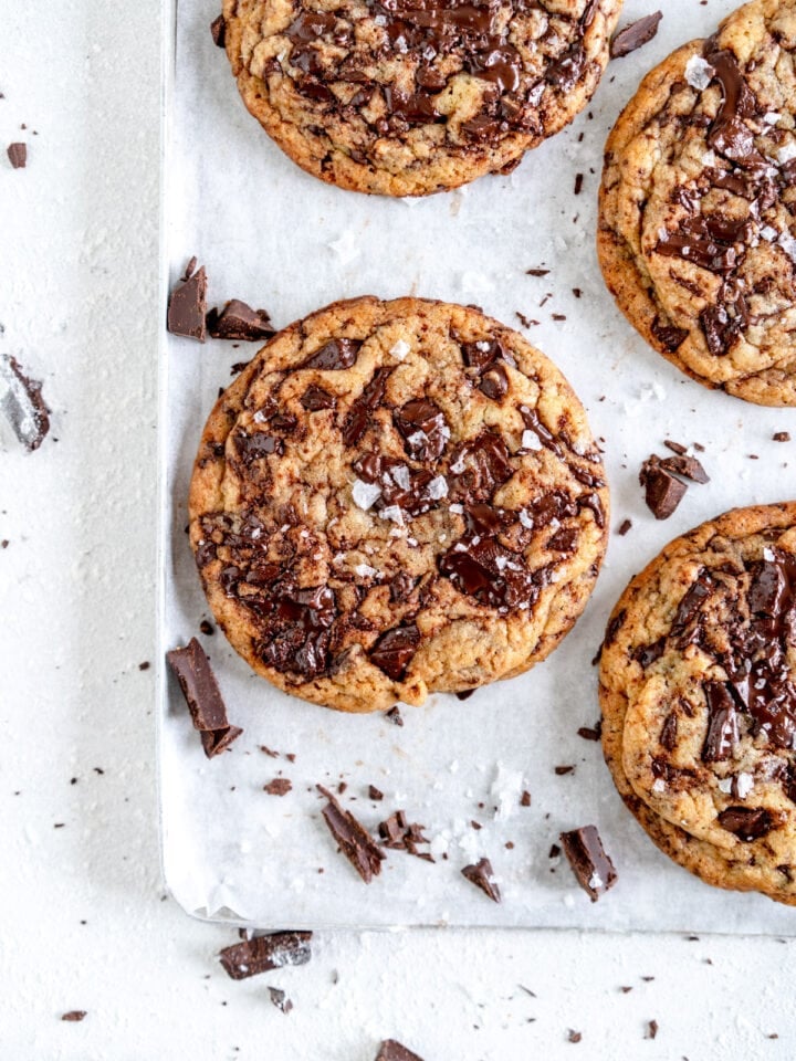 cookie on sheet pan with parchment paper