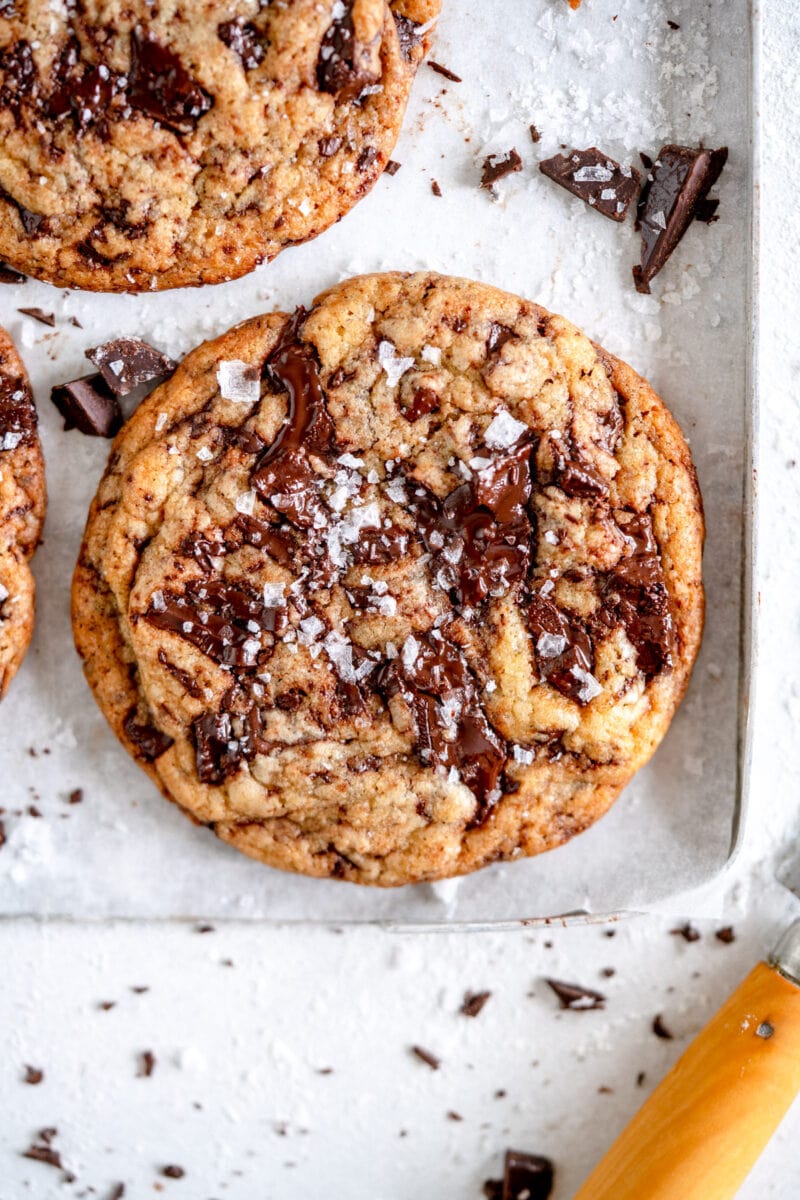 close up corner chocolate chip cookies