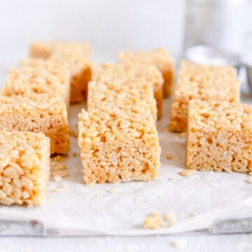 rice bubble slice on pan with parchment paper