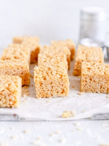 rice bubble slice on pan with parchment paper