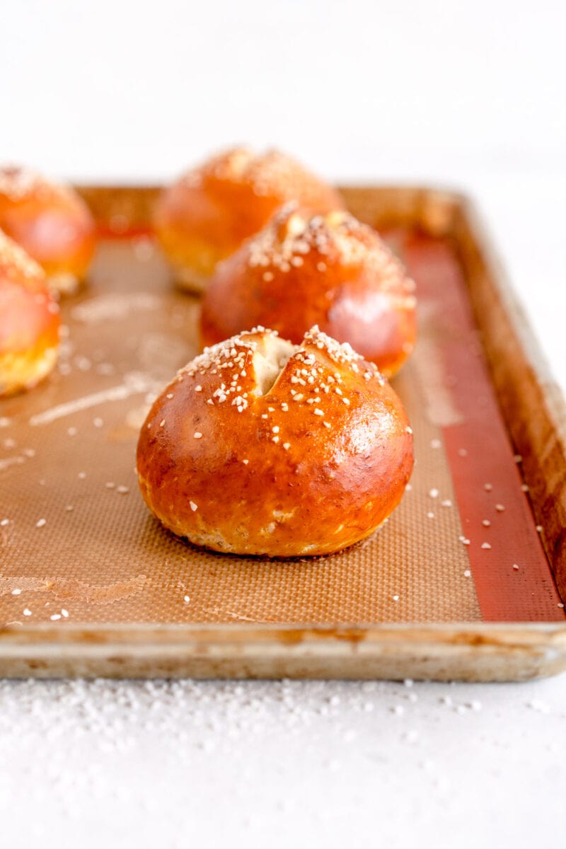 baked pretzel bun ready to serve