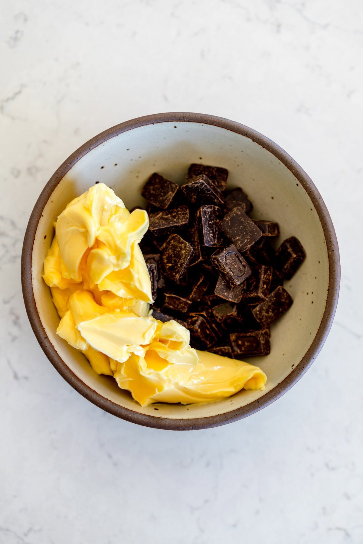 butter mixture and chocolate for brownies