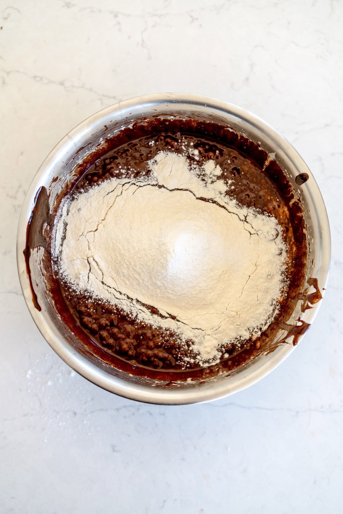 flour added in to brownie mixture