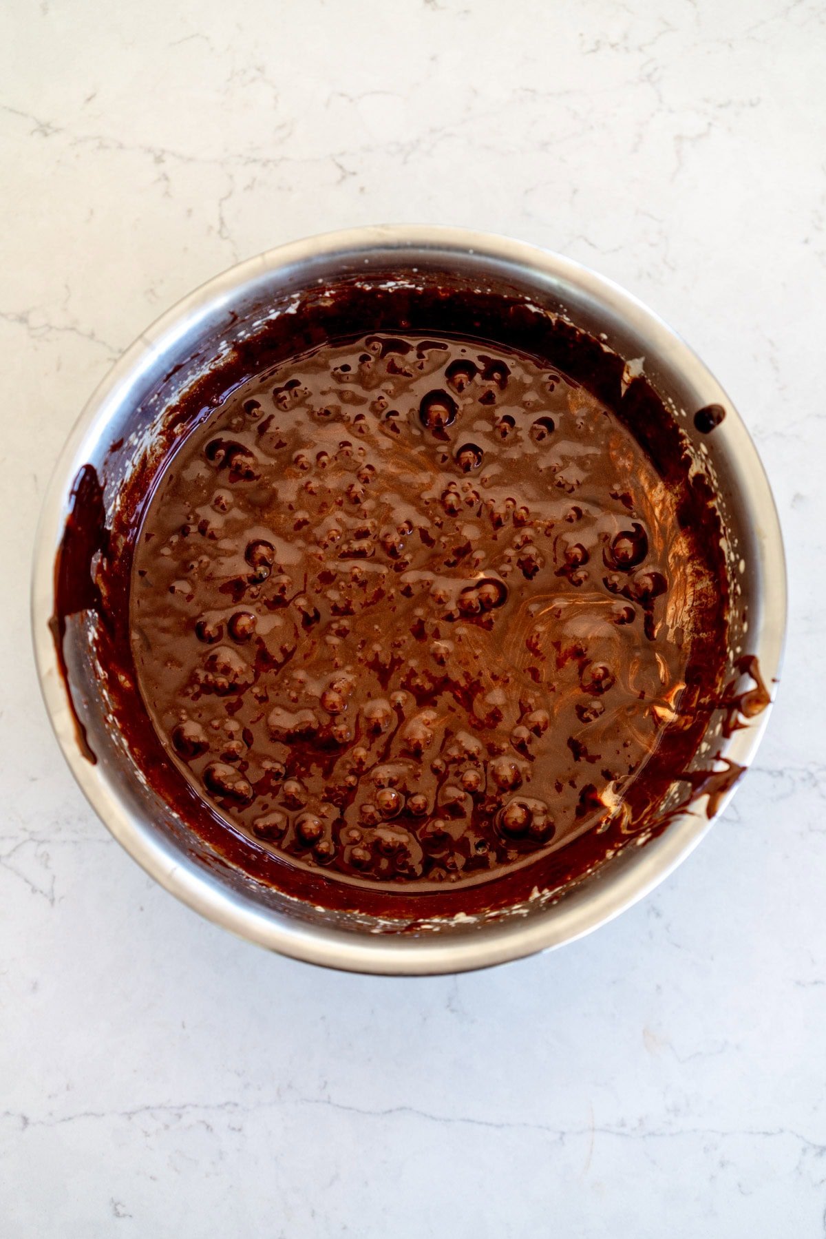 chocolate mixture added to egg mixture