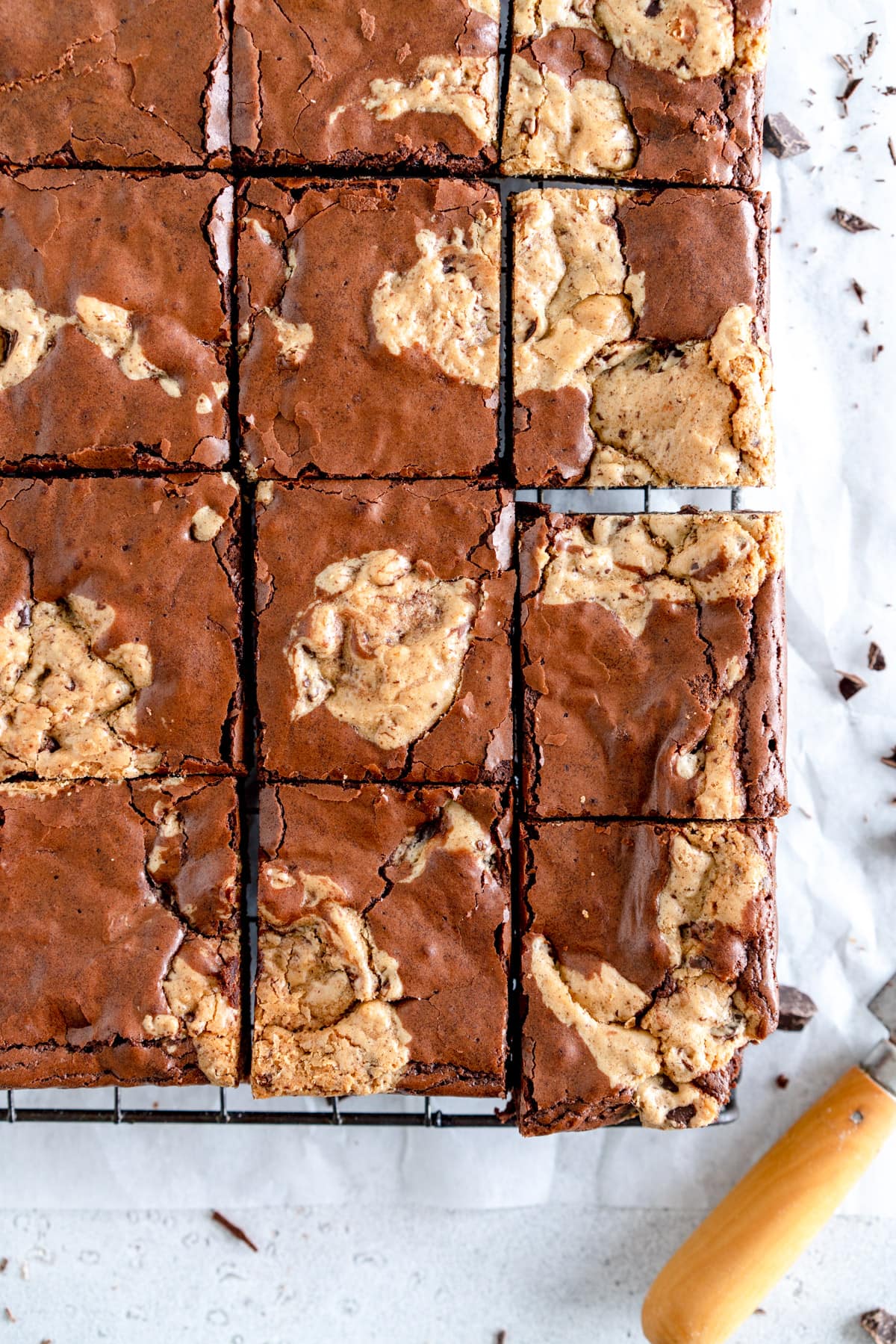 corner shot of brookies on a rack