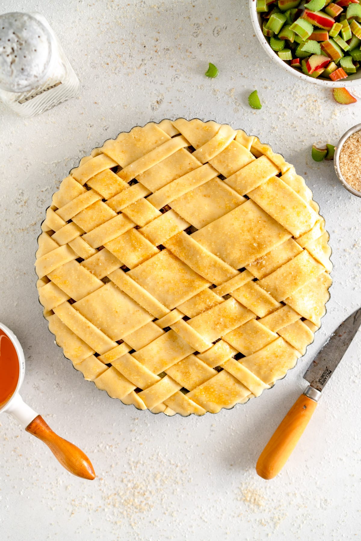 egg washed pie ready to bake