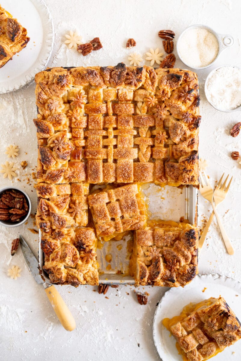 baked slices of peach pie