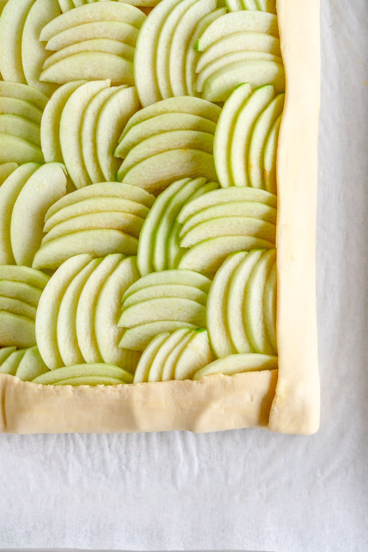 corner of assembled apple galette