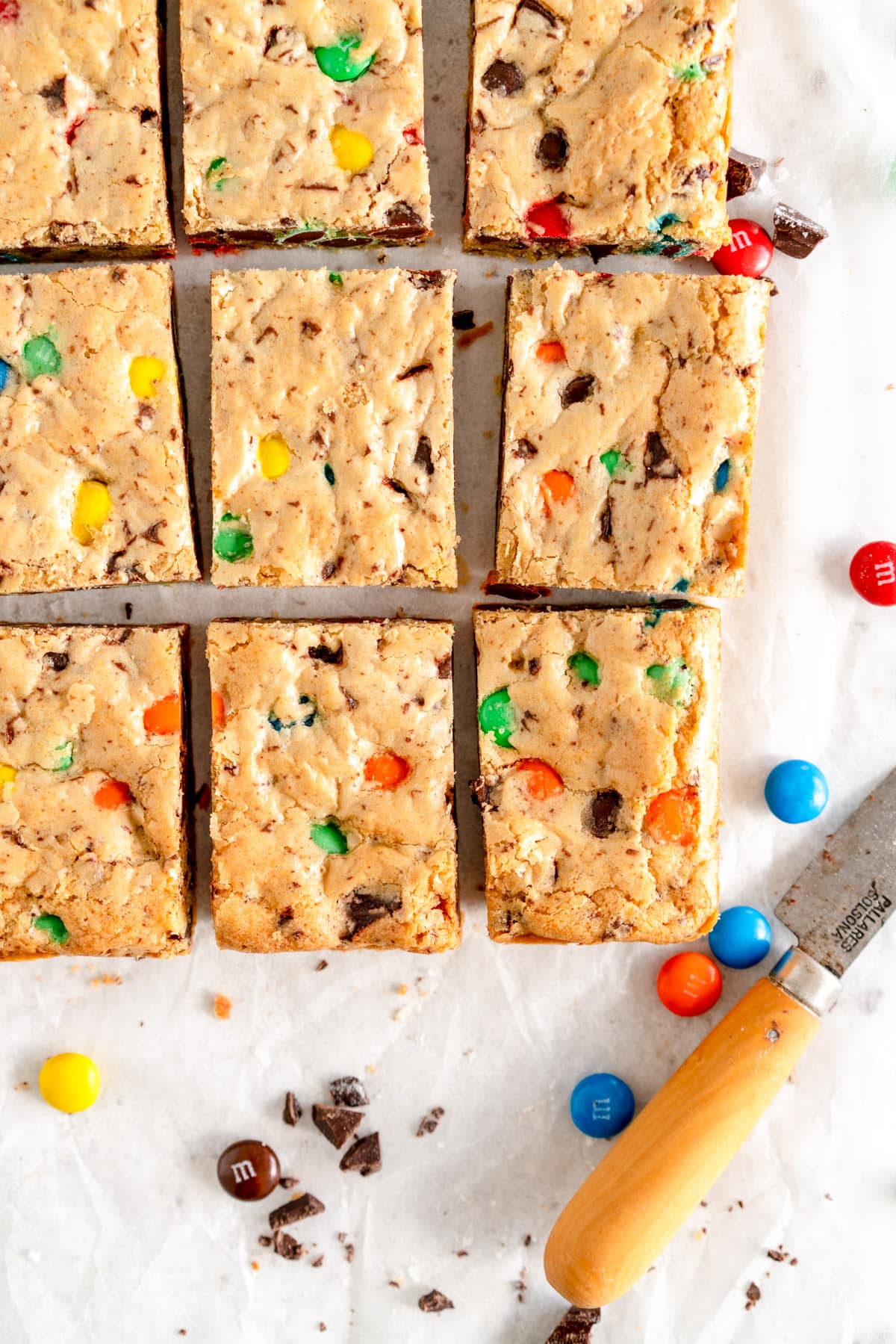corner of m&m cookie bars