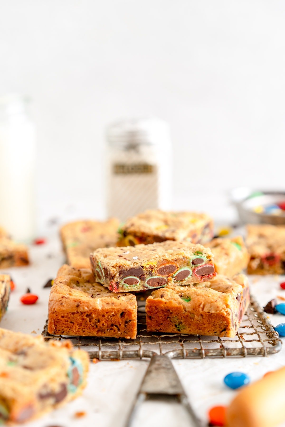 stacked m&m cookie bars