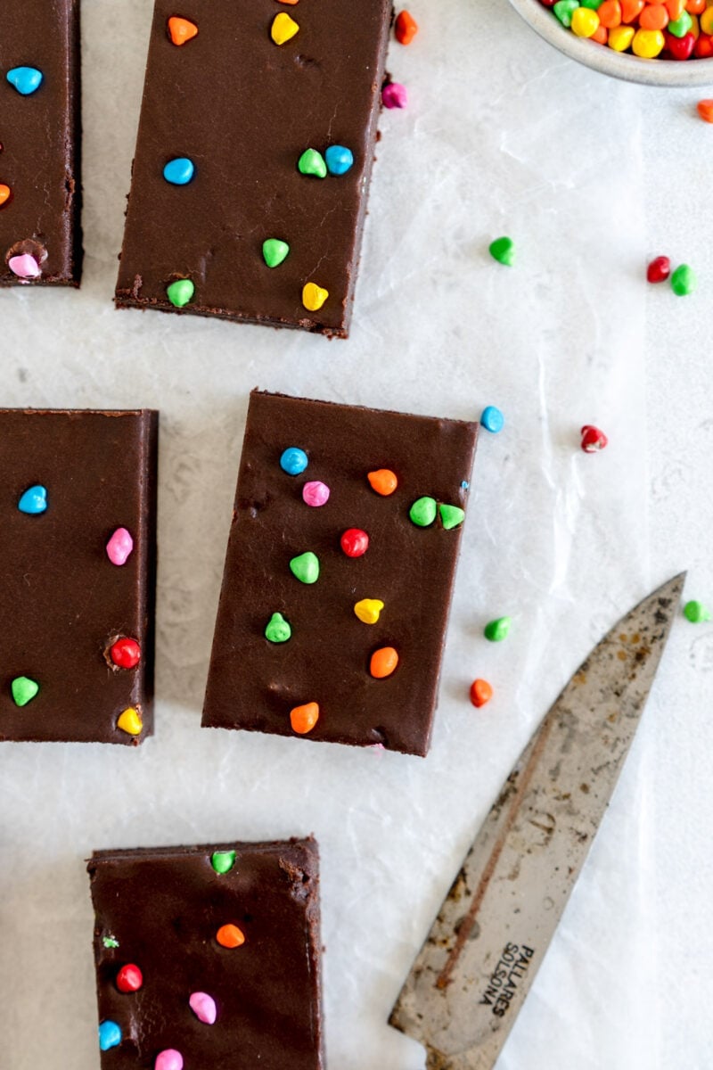 brownie with icing and sprinkles