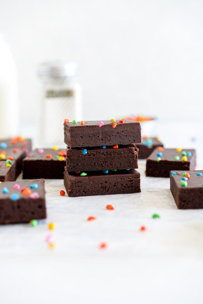 stacked cosmic brownie on wax paper