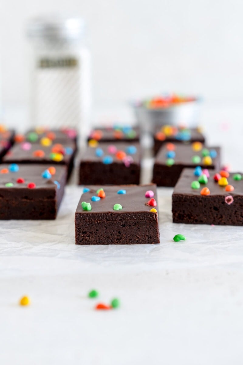 sliced cosmic brownie on wax paper