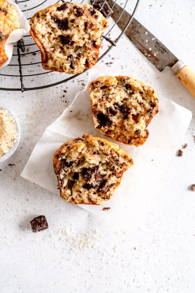 cut open banana chocolate chip muffin