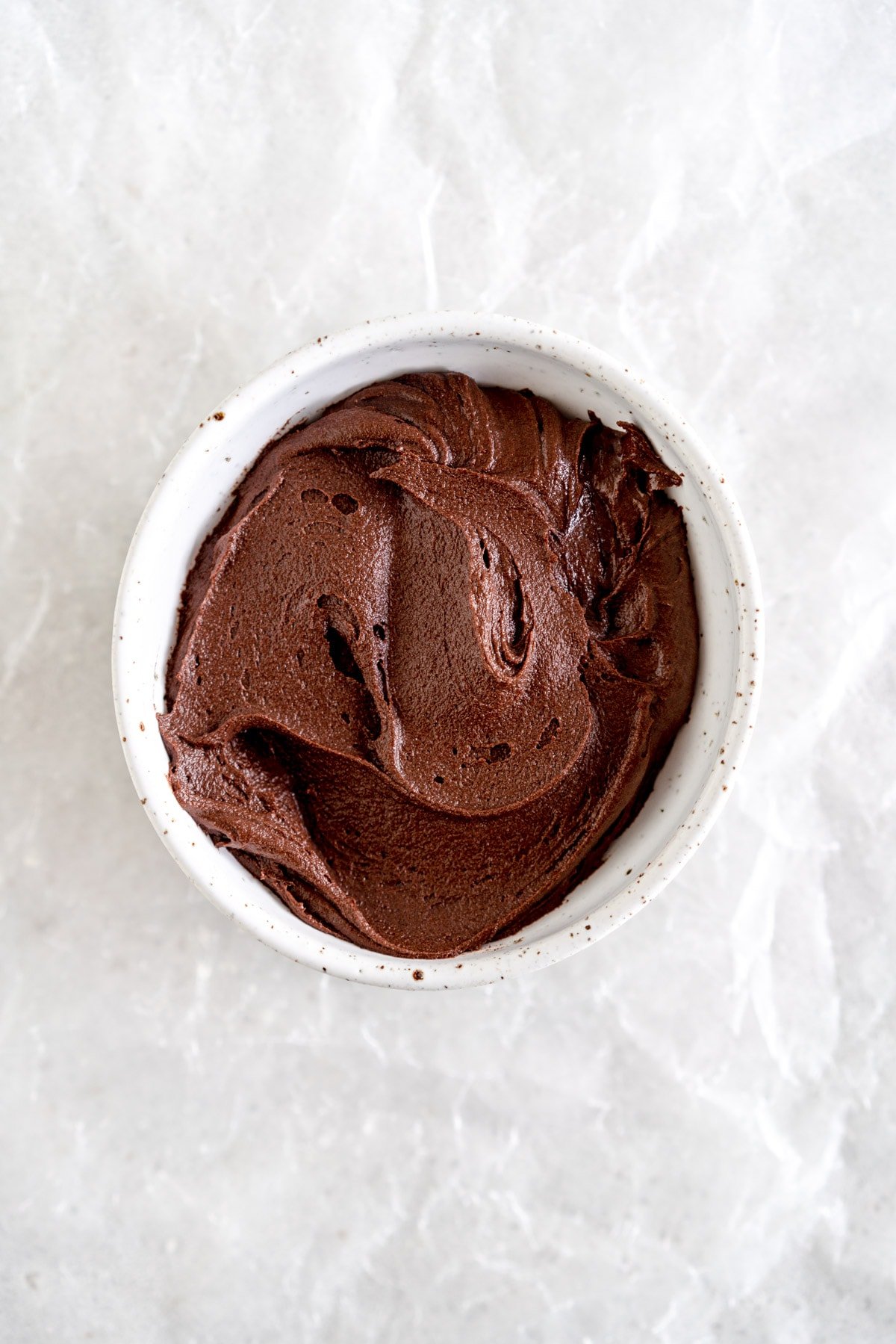 bowl of chocolate brownie frosting