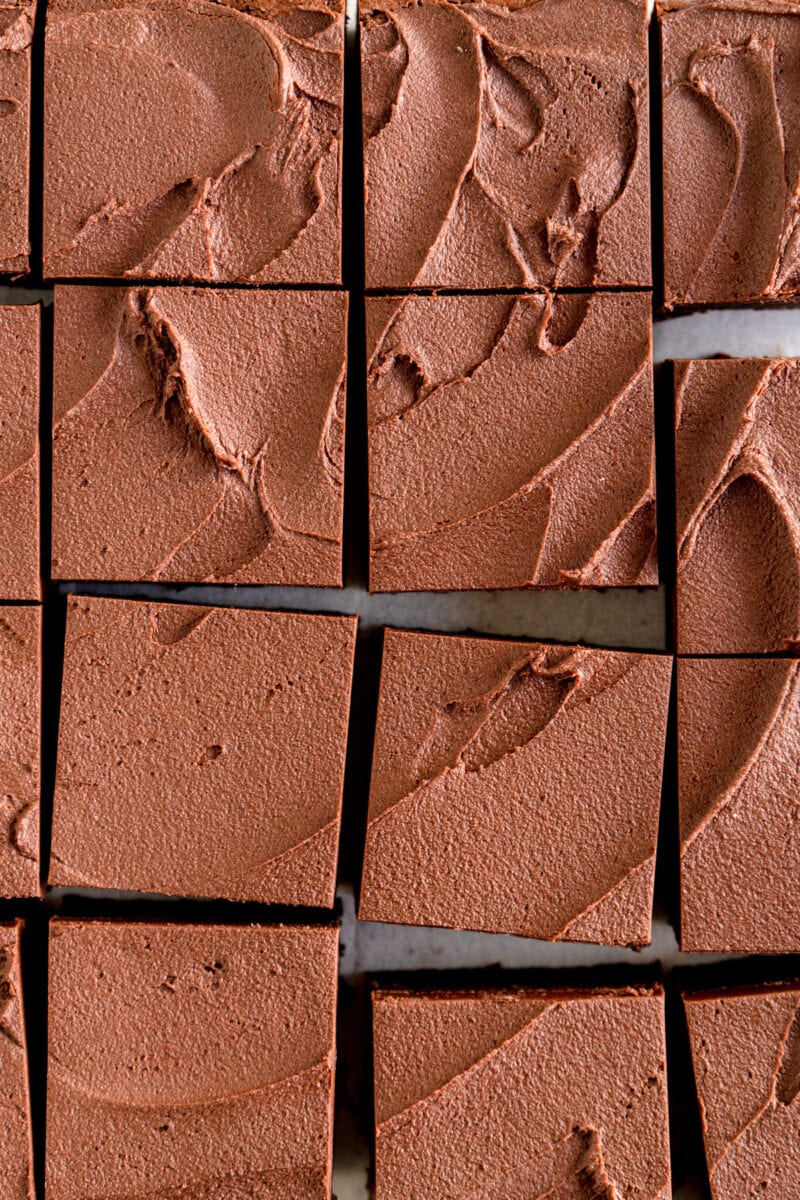close up of frosted brownies