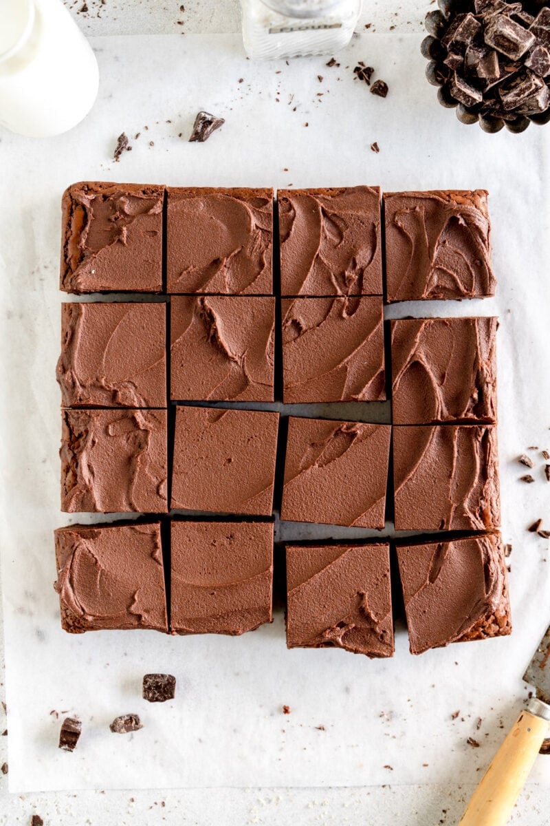 frosted brownies cut into pieces