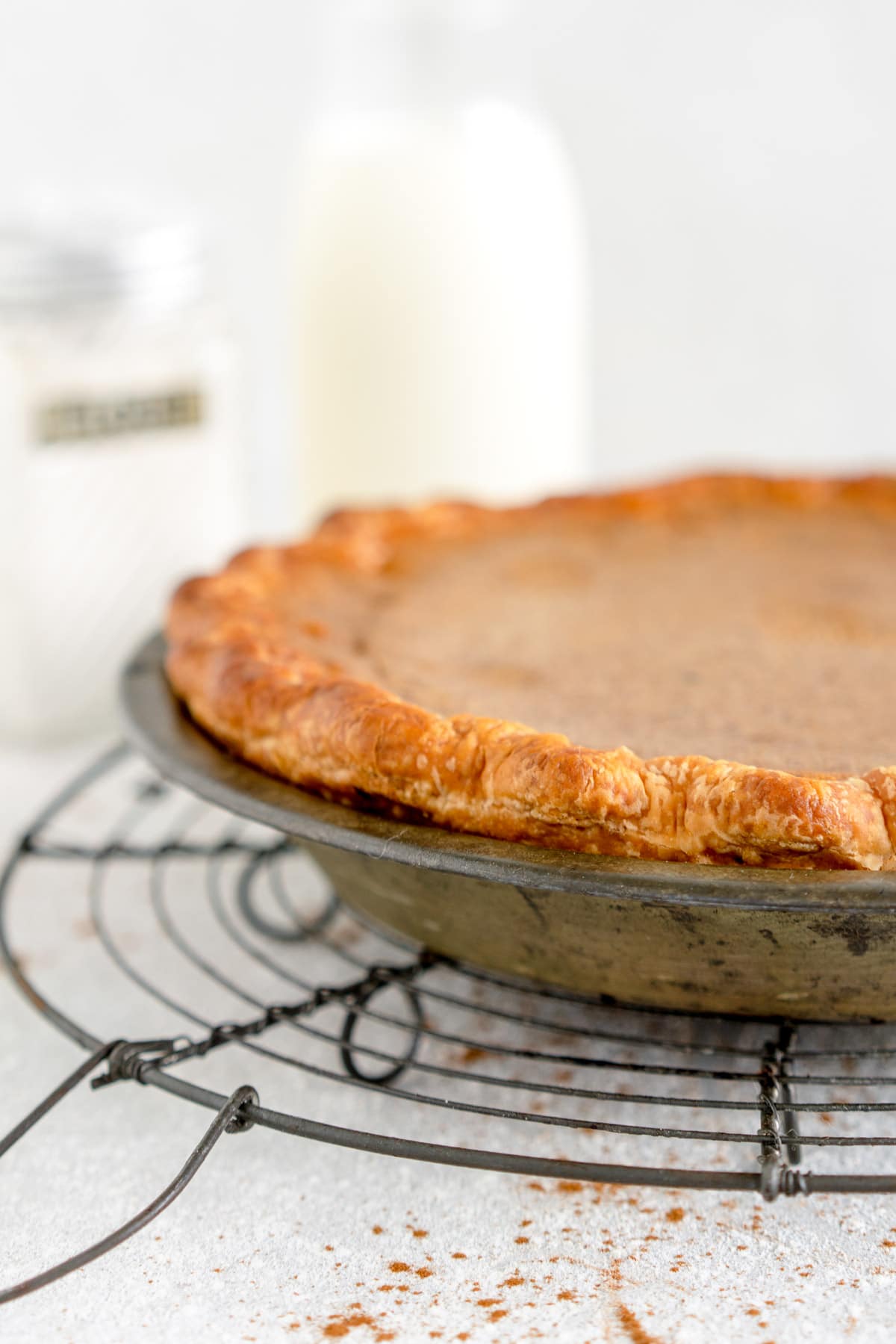 side shot of baked pumpkin pie