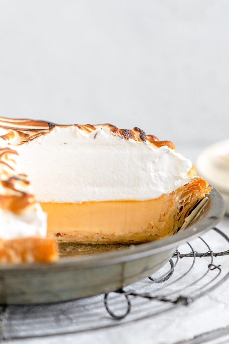 side shot of lemon meringue pie